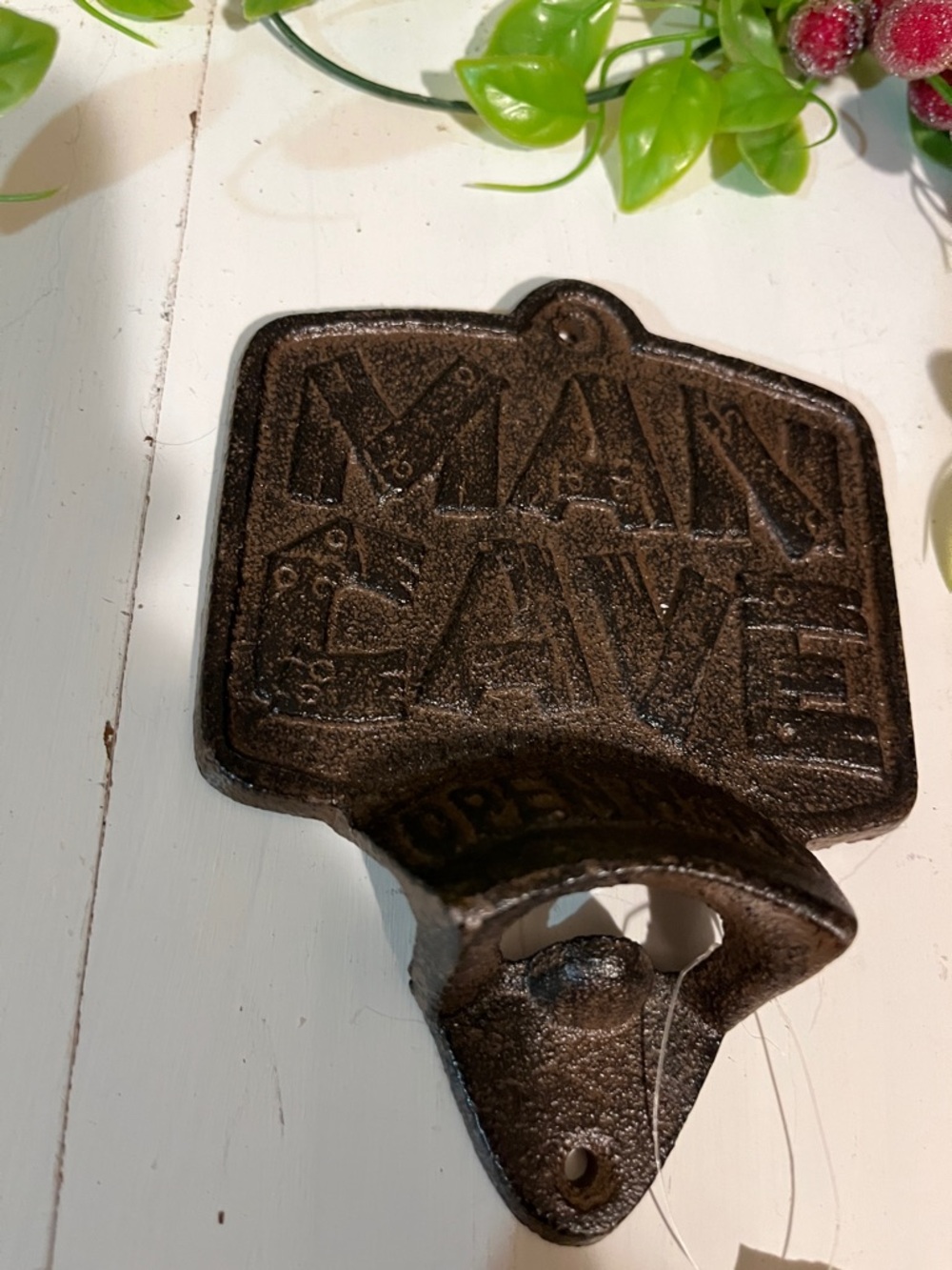 BOTTLE OPENER - Cast Iron Man Cave Beer Bottle Etc Opener - NWT - Holes To Hang